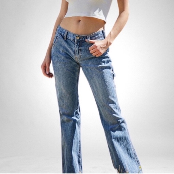 J.Galt Shanghai High Waist Carpenter Jeans Med Wash Blue SZ L - Picture 2 of 10